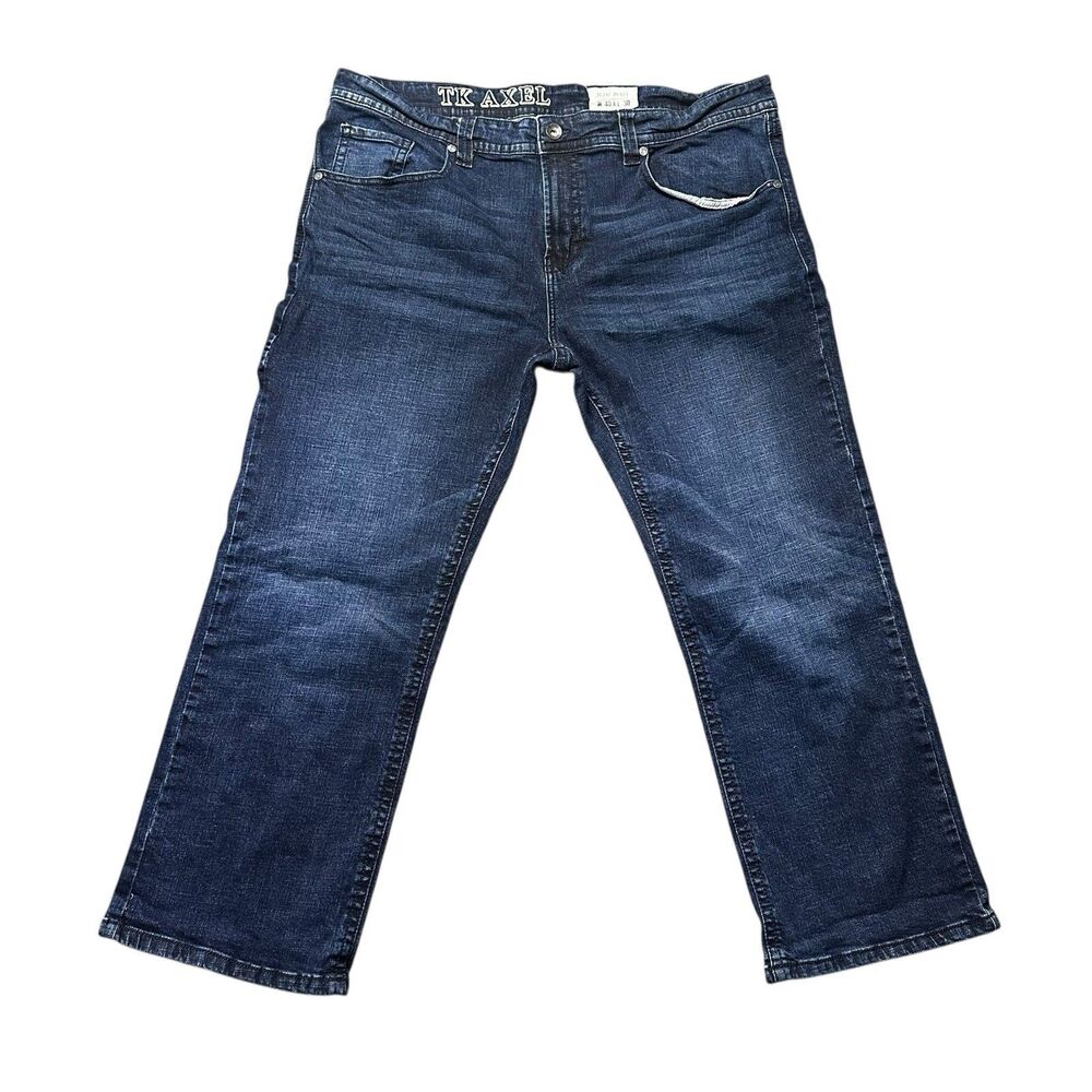 TK Axel Mens 40x30 Slim Bootcut Jeans Blue Stretch Denim Dark Wash Casual EUC